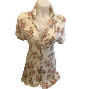 Forever 21 Cream Floral MIDI Button down Dress